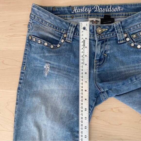 Harley Davidson jeans low rise straight leg stretch denim crystal light blue 8 - Picture 10 of 11